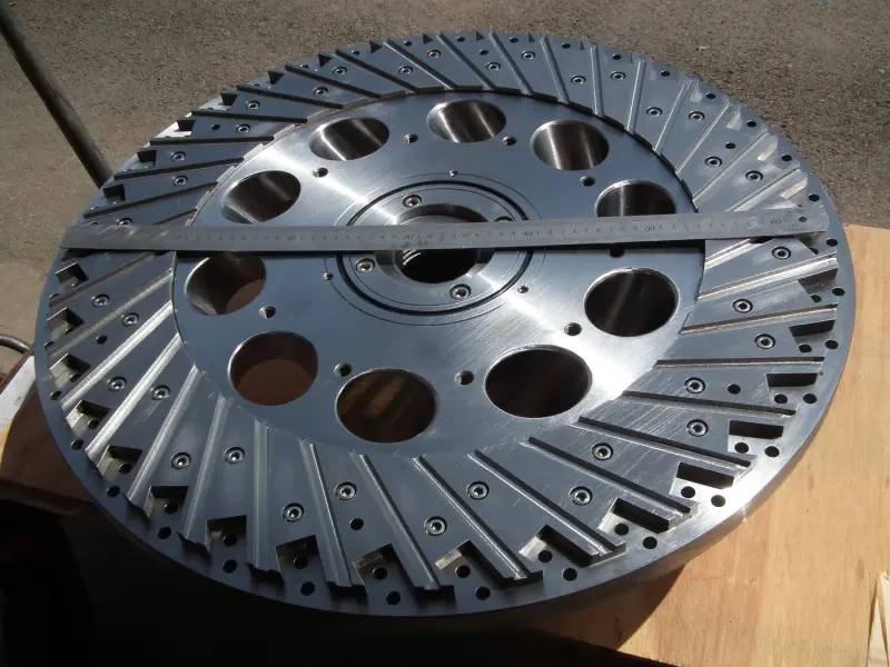 Large cutter hub with a steel rule across its face